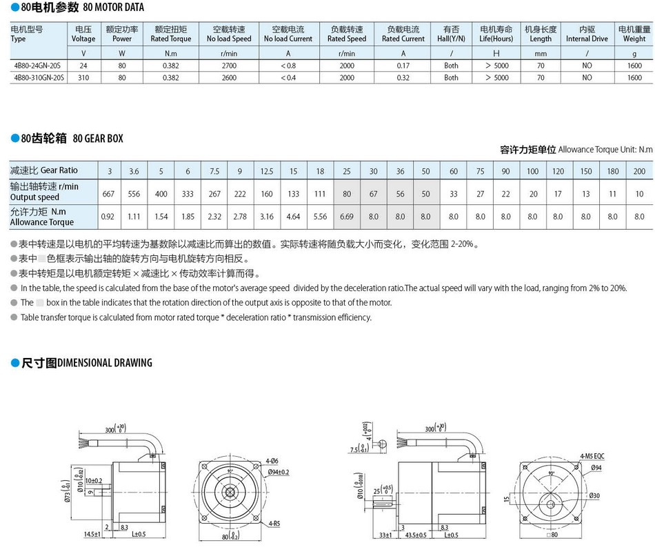 無(wú)刷直流電機(jī)80W